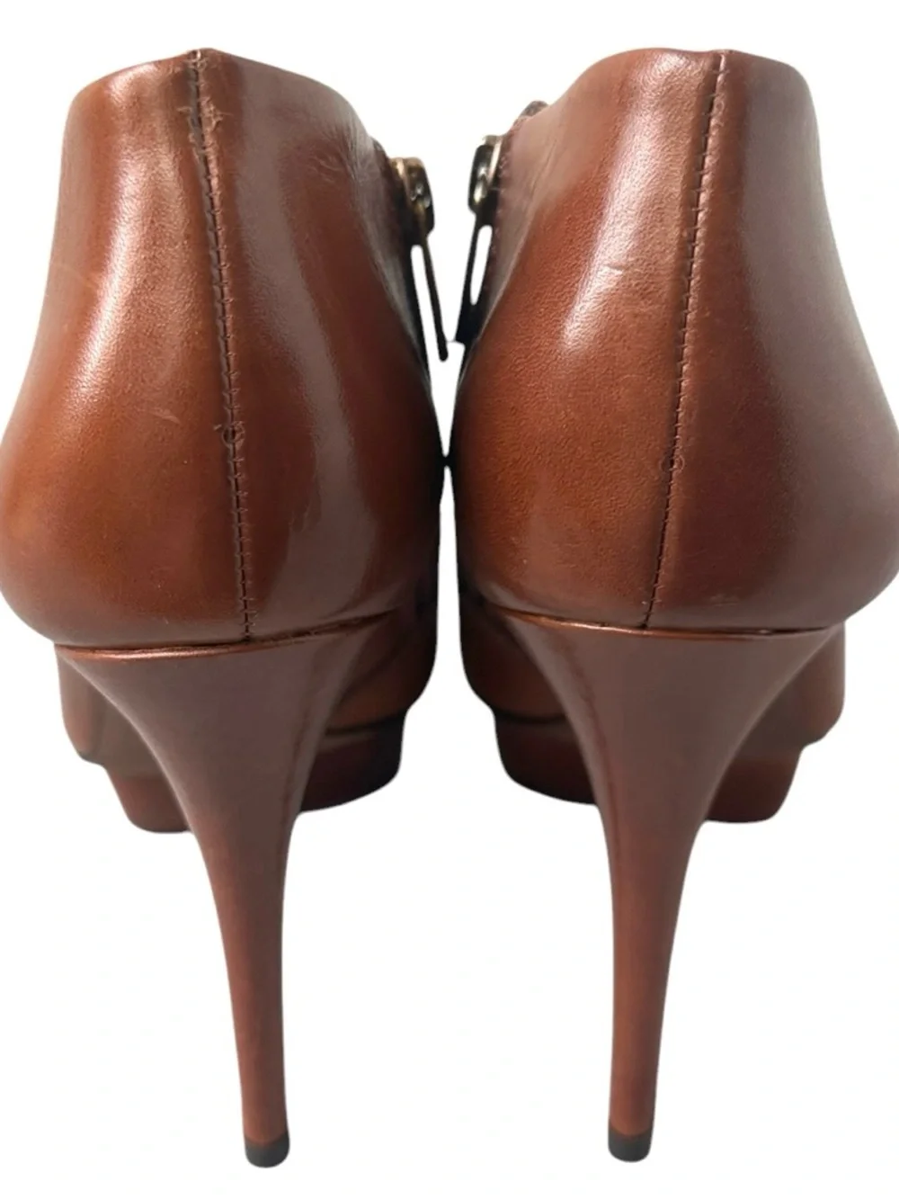 Tory Burch Brown Leather Platform Ankle Boots High Heel Size 8.5M